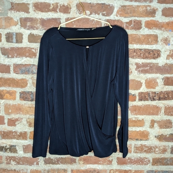 Ivanka Trump Large Deep Blue Long Sleeve Wrap Front Blouse‎ w/ Gold Accent - Picture 1 of 9